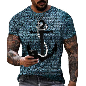 3D Graphic Printed Short Sleeve Shirts  Big and Tall Round Neck Blue Gray Gold / Summer